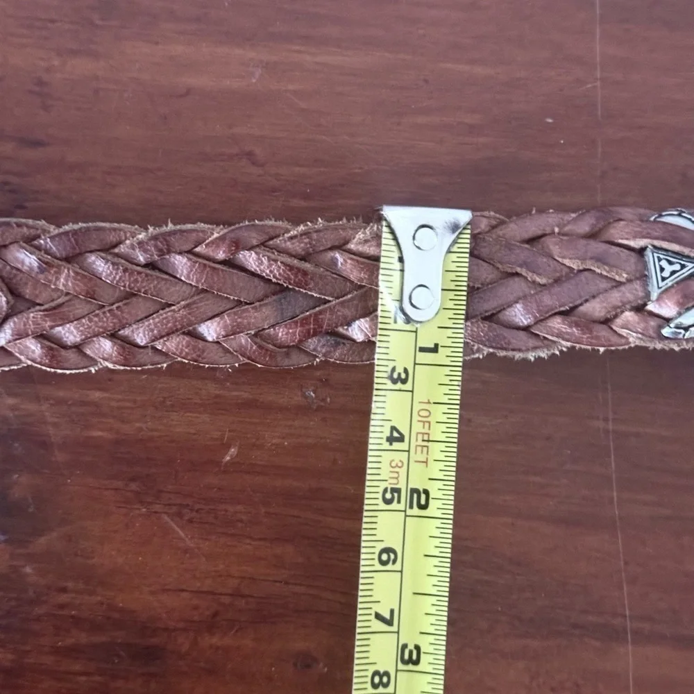 Vintage 1990s Braided Leather Belt with Silver Buckle and details
